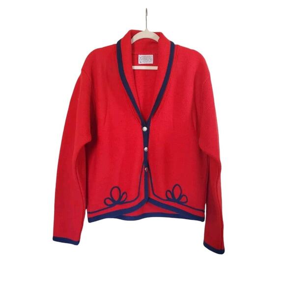 Pendleton Vintage 100% Wool Red Knit Button Up Cardigan Sweater, Women's Large - Picture 1 of 11